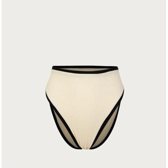 SAME Los Angeles Bottom Swim  Womens High Rise Solid Size Medium Ribbed Beige - Picture 1 of 8